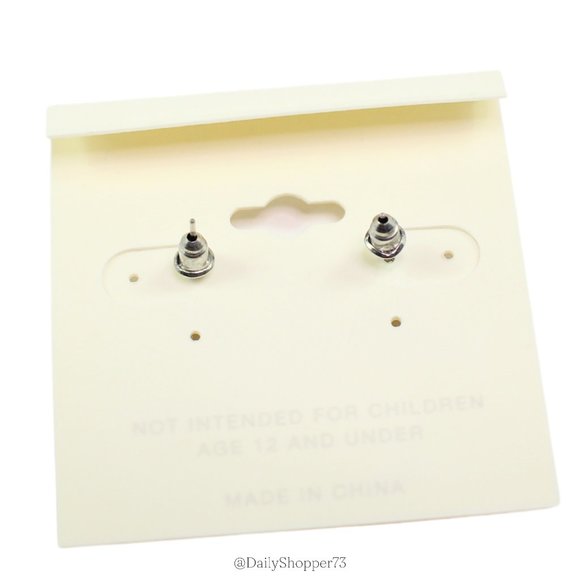 C EST 1946 Women's Silver and Gold Toned Textured Rectangle Rhinestone Earrings - Picture 3 of 3